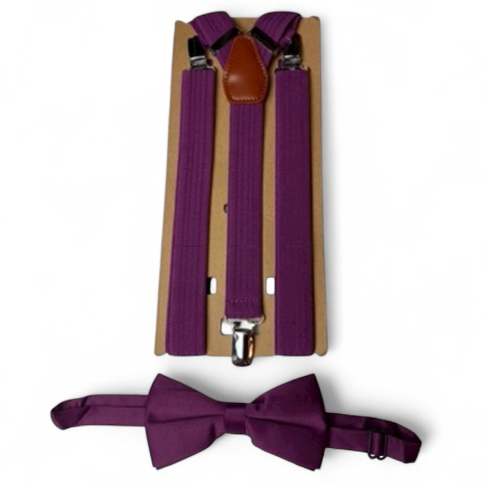 Purple Eggplant Suspenders And Bow Tie Set